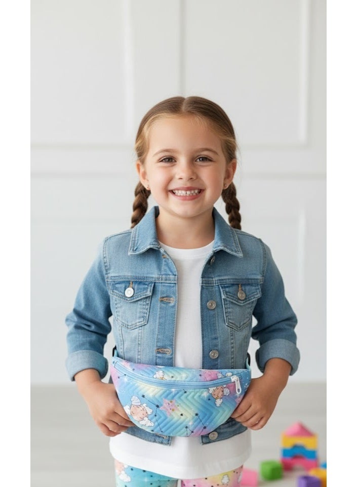 Children's waist bag – cute cartoon design with a star pattern – lightweight and suitable for outings and trips- baby blue - Image 2